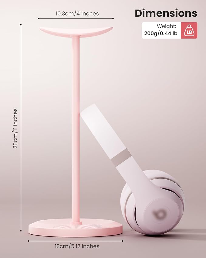 Headphone Stand, Desktop Headset Holder, Pink | Earphone Stand, Gaming Headphone Hanger, Enlarged Headrest Heavy Base, Office Desk Accessories for All Headphones Size