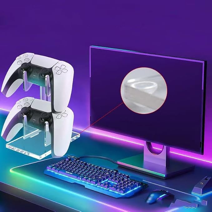 Game Controller Holder 2 Tiers - Universal Dual Controller & Headphone Stand, Acrylic Clear Display Stand Compatible with Nintendo Switch, Xbox, PS5, PS4 - Desk Mounts