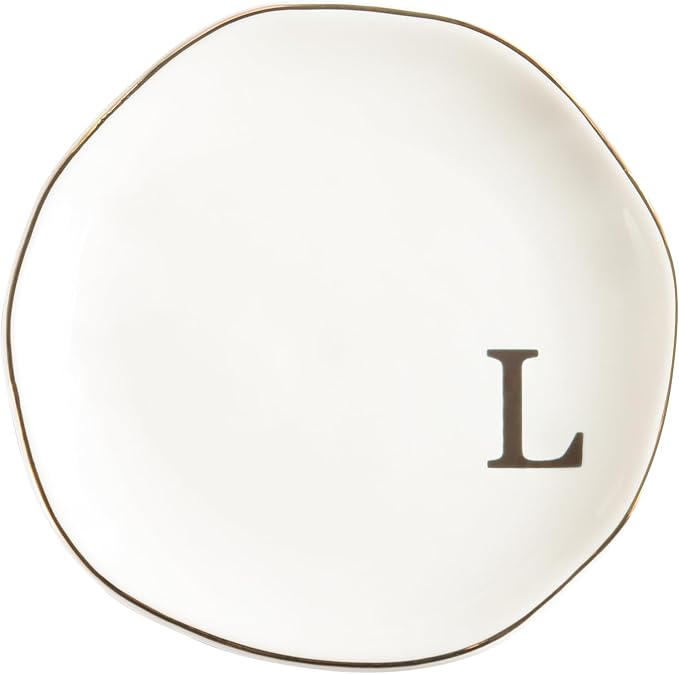 Ceramic Jewelry Tray Ring Dish Personalized A-Monogrammed Engagement Wedding Gifts, for Birthday Mother's Day for Women, Ceramic White 4.75"" (L)