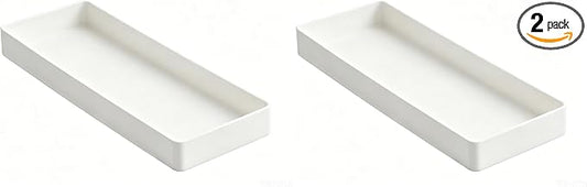 Amazon Basics Rectangular Plastic Desk Organizer, Half Accessory Tray for Office Supplies and Workspace Organization, 9.4" x 3.3" x 1", White (Pack of 2)