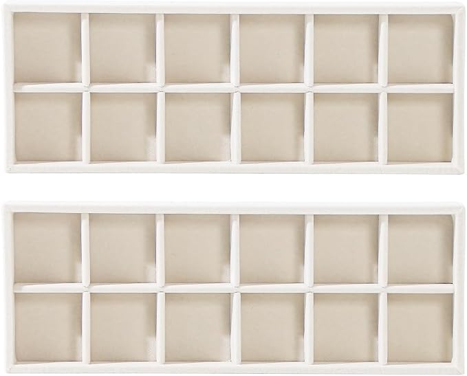 2Pcs Desk Drawer Storage Tray, Nightstand Organizer Tray, Necklace Bracelet Ring Earring Jewelry Display Tray, Grid Table Organizer Holder Tray for Sunglass, Phone, Watch, Perfume (12 grid)/Beige