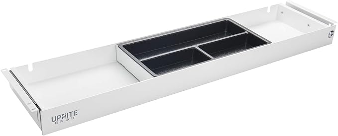 PERFECT POSTURE Under Desk Storage Drawer With Lock – Slim Pen & Pencil Drawer for Regular & Sit-Stand Standing Desks, White (7.5" x 33")