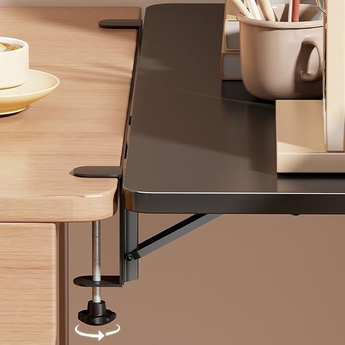 Desk Extender Tray, Punch-Free Clamp on 90° Foldable Keyboard Drawer Tray, Table Mount Armrest Shelf, Computer Elbow Arm Support (White, 19.7"*9.8"*0.5"/50cm*25cm*1.2cm)