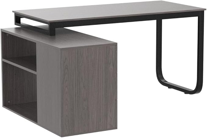 Homsee Home Office Computer Desk Corner Desk with 3 Drawers and 2 Shelves, 54 Inch Large L-Shaped Study Writing Table with Storage Cabinet - Dark Gray & Black
