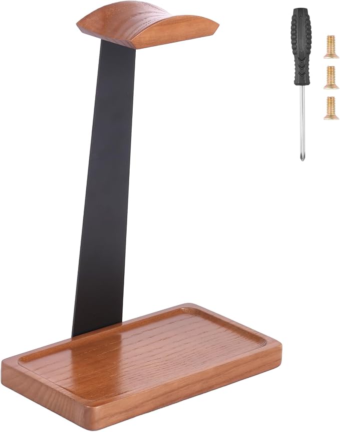 Walnut Headphone Stand, Wooden Headset Stand for Desk, Wood Gaming Headphone Holder with Storage Base Present for Men Brown or Black(Brown)