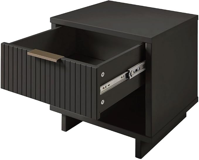 Manhattan Comfort Granville Modern Nightstand 1.0 with 1 Full Extension Drawer, Sled Legs, and Gold Accent Metal Handle, Bedside End Table for Bedroom or Living Room in Dark Grey