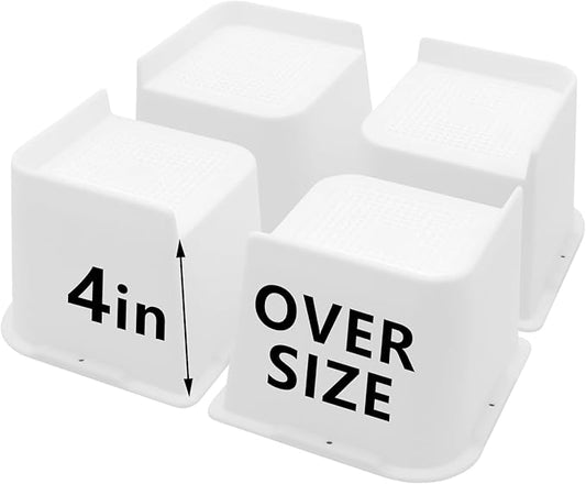 Bed Risers 4 inch Heavy Duty, 4 Pack Oversized Furniture Risers, White Bed Lifts Risers for Table, Sofa, Chair, Couch, Desk, Bed Frame Risers Supports Up to 6,500 Lbs