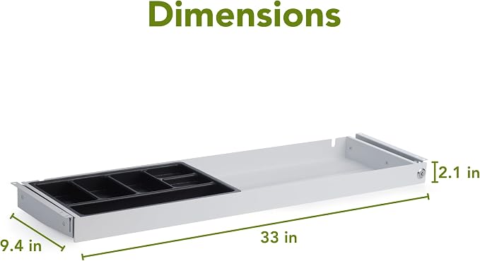 PERFECT POSTURE Under Desk Storage Drawer With Lock – Slim Pen & Pencil Drawer for Regular & Sit-Stand Standing Desks, White (10" x 33")