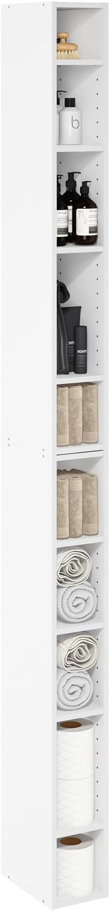 Furinno Fulda Book Shelf, 10-Tier Bookshelf, Space Saving Storage Shelf Bookcase, 9.2 x 5.9 x 78.7, for Living Room, Bedroom, Home Office, White