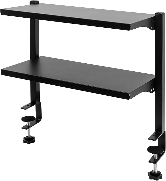2-Tier Clamp On Desk Shelf,16 inch Adjustable Above or Under Table Storage Shelves,Desktop Organizer