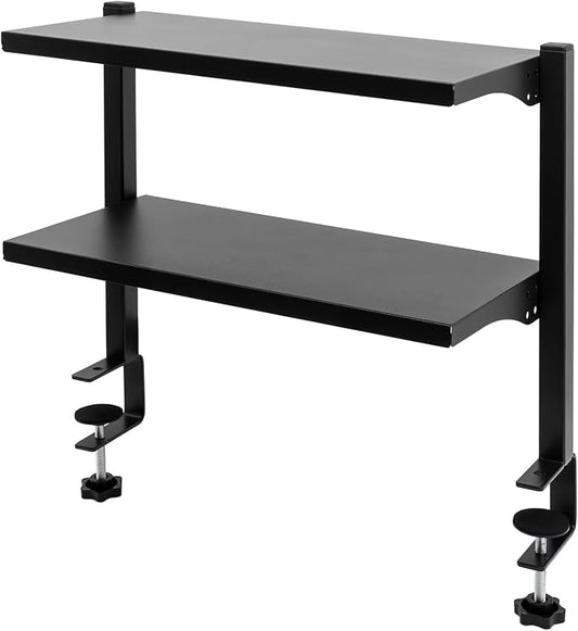 2-Tier Clamp On Desk Shelf,16 inch Adjustable Above or Under Table Storage Shelves,Desktop Organizer