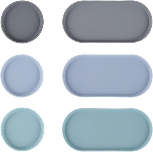 Blue Ginkgo Mini Silicone Trays – Set of 6 Easy-Clean Organizers for Bathroom, Kitchen, Desk, Vanity, and Cosmetics (Blue, Mint, Gray)