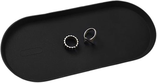 Black Silicone Vanity Tray, 8.66x3.94 Inch Oval Food-Grade Counter Organizer, Dishwasher Safe Scratch-Proof Storage Tray for Jewelry Makeup Bathroom Desk