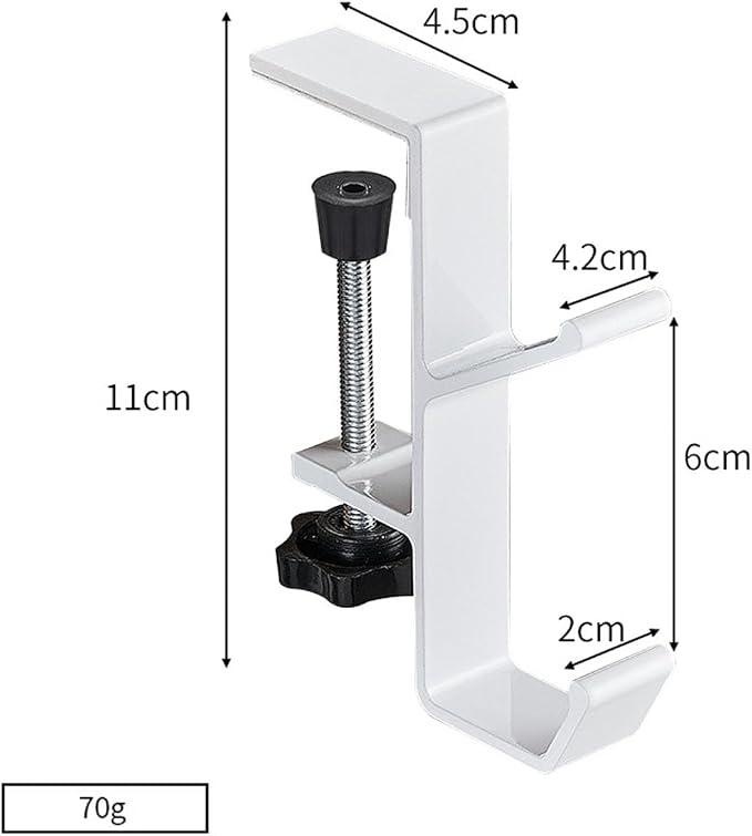 2 Pcs Adjustable Table Clamp Hooks Aluminum Alloy Under Desk Holder Desk Side Mount Hook for Headphones Bags Hats Keys Vacuum Cup (White)