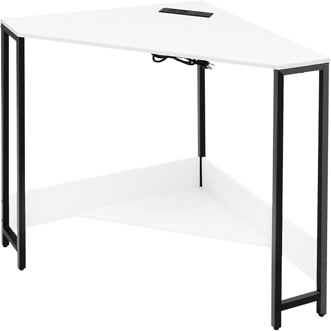Corner Desk with Storage Shelves,Adjustable Shelf Corner Desk - Triangle Writing Desk with Maximized Storage for Efficient Use of Space (White)