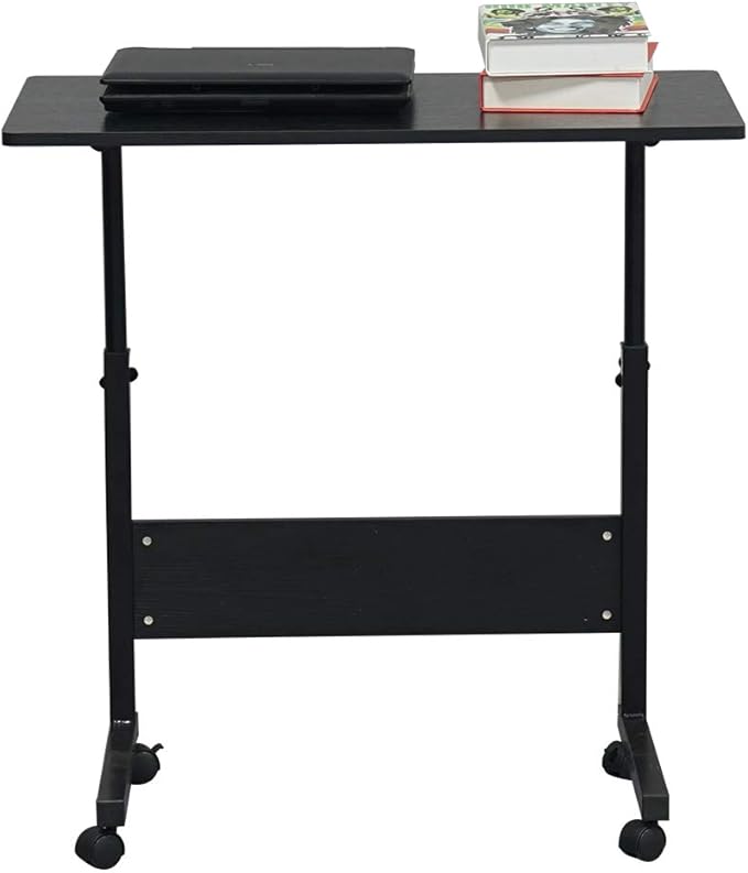 Side Mobile Table,31.50 inch Computer Desk with Wheels Height Adjustable Rolling Potable Laptop Cart, C-Shaped Bed Couch End Tables with Edge Stopper for Living Room Bedroom, Black