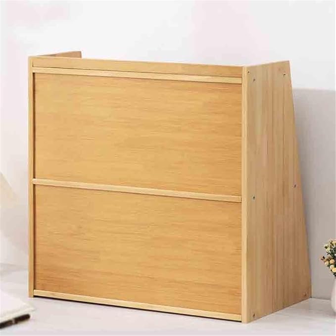 Bookcase Trapezoidal Desktop Bookshelf, with Plastic Flap Door Desk Tidy Organiser, Freestanding Home and Office Supplies Storage Display Shelf(L50xW28xH50 cm)