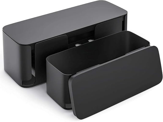 YECAYE 2 Pack Cable Management Box, Pet Friendly Cable Box Organizer for Home & Office, Child-Proof Floor Cord Cover, Cord Management and Cord Hider, Black