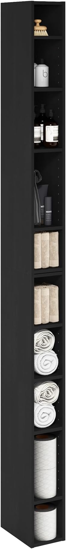 Furinno Fulda Book Shelf, 10-Tier Bookshelf, Space Saving Storage Shelf Bookcase, 9.2 x 5.9 x 78.7, for Living Room, Bedroom, Home Office, Blackwood