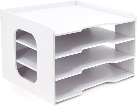 SONGWAY Scrapbook Paper Organizer 12x12-4 Tier File Organizer for Desk, 12x12 Stackable Scrapbook Paper Storage Trays, Desktop File Storage Cube for Home Office School