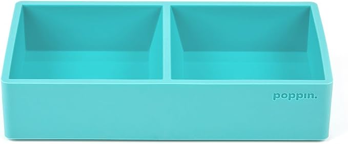 Poppin Stackable Letter and Accessory Trays for Office Organization - Modular Lacquer Desk Trays, Color-Coordinated Office Supplies for Desk, Paper Trays (Aqua, This & that Tray)