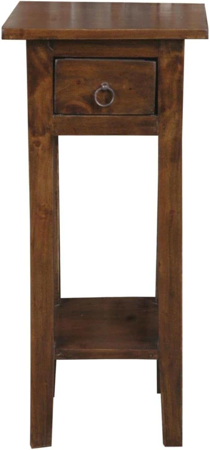 HomeStock Two-Tier Side Table with Drawer - Fully Assembled Narrow End Table Old Java