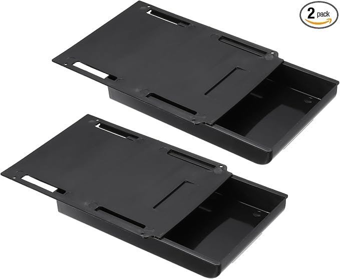 PATIKIL 2 Pack Under Desk Drawer Slide Out, 8.66 x 6.1" Plastic Table Storage Drawers Slide Out Storage Box for Laptop Study Desks Dining Dressing Tables Wardrobes Cabinets, Black