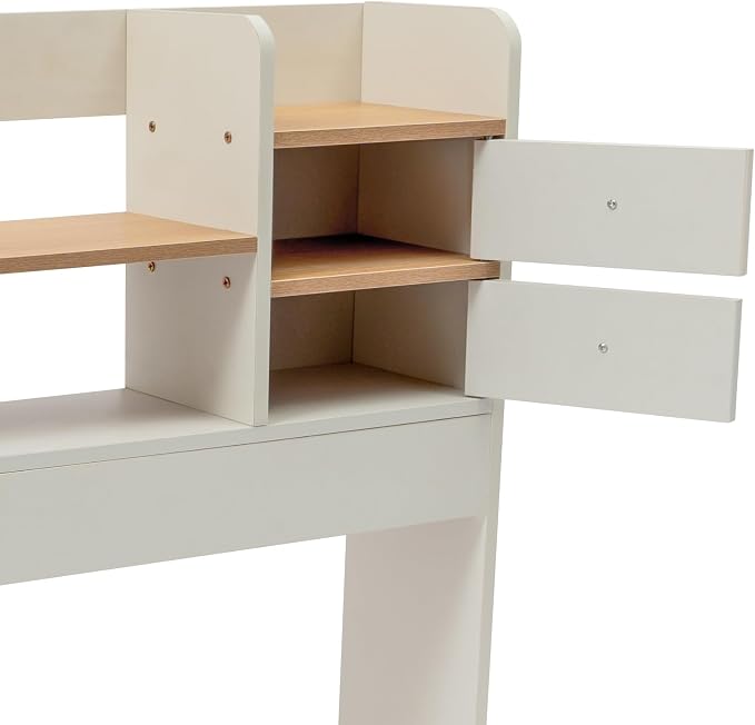 CNCEST Desktop Bookshelf Organizer, Office Shelves Storage Rack, Natural MDF Display Stand Shelf, Office Supplies Home Desk Decor (White)