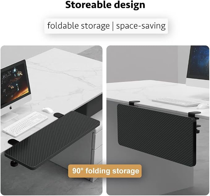 Ergonomics Desk Extender Tray, Suitable for Office. Foldable, Punch-Free Clamp on.Computer Keyborad Tray, Desk Extension Board.(25.2"*9.45"(64cm*24cm), Carbon)