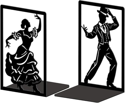Peacoblue Metal Bookends for Shelves, Modern Decorative Heavy Duty Study Book Ends Stoppers for Office, Desk, Shelf, Room 5.3"x4.3"x7.9" Cast Iron Simple Tall Bookends 1 Pair (Spain Flamenco Dance)