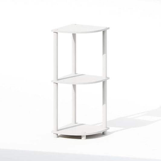 Furinno Turn-N-Tube Corner Shelf, 3-Tier Corner Bookshelf, Display Storage Shelves with Open Shelves, for Organization and Storage, Living Room, Home Office, Garage, White