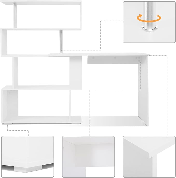 Mondeer 41.7" L Shaped Desk with 4-Tier Storage Shelves, Computer Corner Desk for Study Home Office Living Room (White)