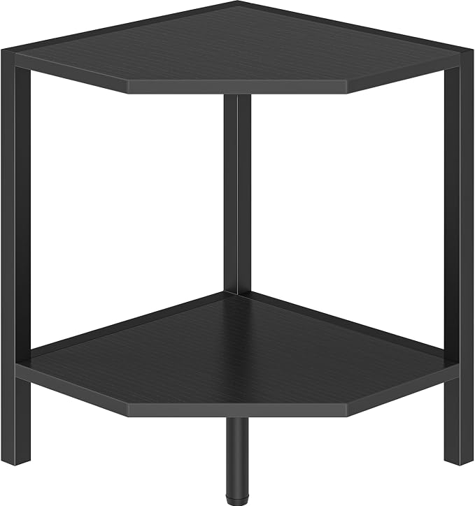 Creso hom Corner Shelf Stand, 2 Tier Industrial Corner Bookshelf, Multipurpose Standing Corner Display Shelf Countertop Organizer for Living Room Kitchen Bedroom Office, Black