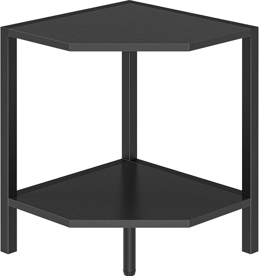 Creso hom Corner Shelf Stand, 2 Tier Industrial Corner Bookshelf, Multipurpose Standing Corner Display Shelf Countertop Organizer for Living Room Kitchen Bedroom Office, Black