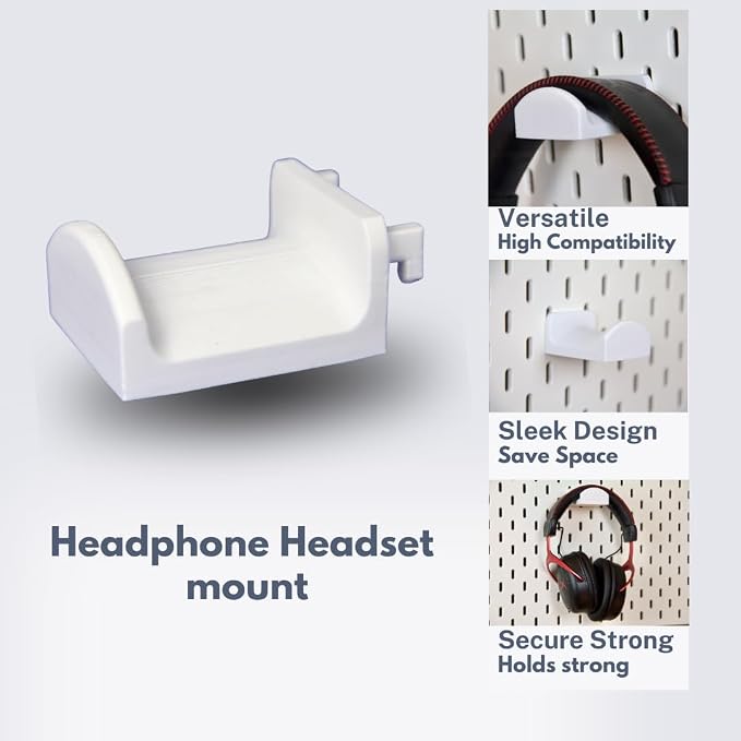 Headphone Holder Compatible with IKEA SKADIS Pegboard, Headset Hanger Hook Mount for Desk Setup