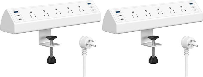 Jgstkcity Desk Clamp Power Strip USB C,40W Total Fast Charging Station,4 PD 20W USB C Ports,Desk Edge Mount Surge Protector,5 Outlets,Fit 1.96" Tabletop Edge,ETL Listed,White (Pack of 2)