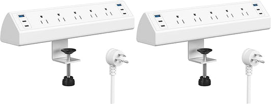 Jgstkcity Desk Clamp Power Strip USB C,40W Total Fast Charging Station,4 PD 20W USB C Ports,Desk Edge Mount Surge Protector,5 Outlets,Fit 1.96" Tabletop Edge,ETL Listed,White (Pack of 2)