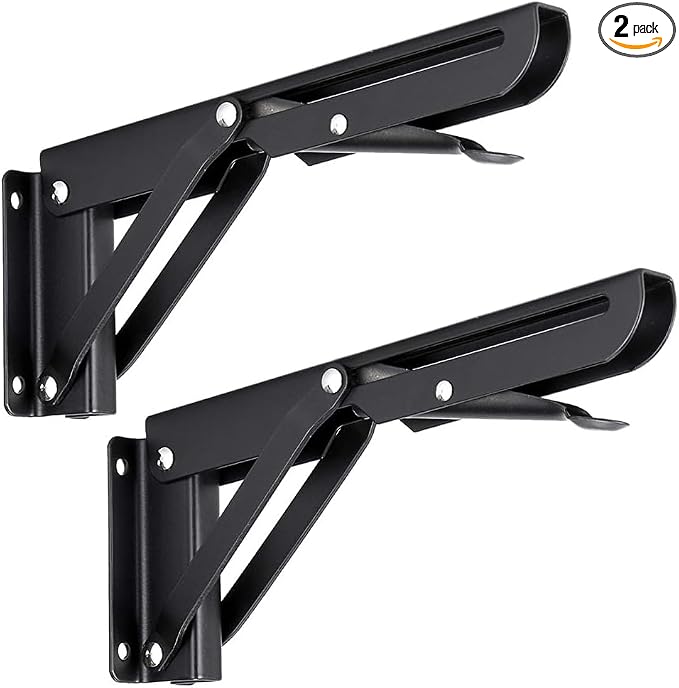Folding Shelf Brackets 18 Inch - Heavy Duty Foldable Floating Shelves Brackets, 2 Pcs Fold Down Shelf Wall Mounted, Black Folding Table Brackets with Wall Screw, Max Load 132lb