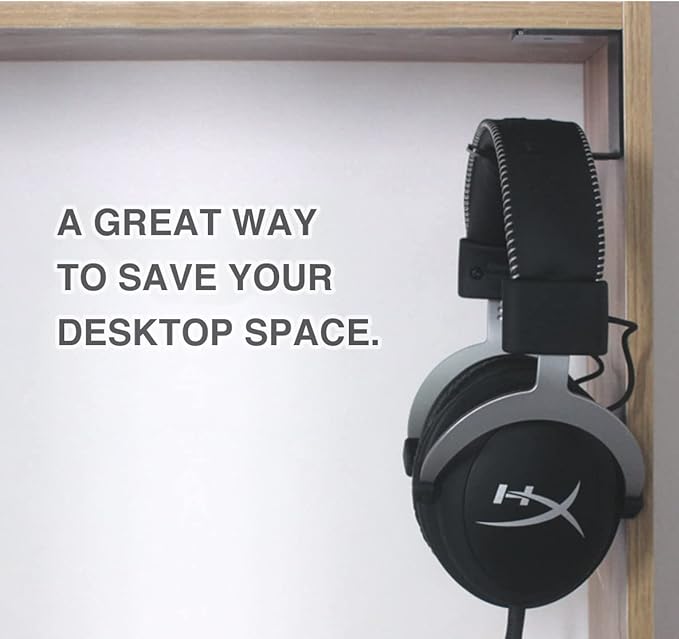Aluminum Under-Desk Headphone Hook 2 Pack, with Strong Adhesive VHB Tape, Holds 5 lbs (Gold)