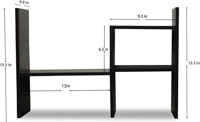 MASAKA B&W - Kawaii Storage Desktop Organizer for Your Desk Space, Double H Plants Display Shelf, Home Office Storage Rack Adjustable Stackable for Office, Dormitory (Black*02)