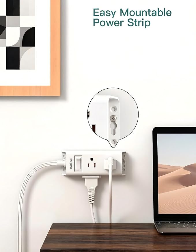 Addtam Flat Plug Power Strip with 6 Outlet Extender, 25 FT Extension Cord Flat Wall Plug with Multiple Outlets, No Surge Protector for Cruise Ship, Travel, Dorm, Home Office, Cruise Essentials, White