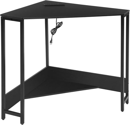 Corner Small Desk with Outlets, Triangle Desk with Storage, for Small Space Home Office, Workstation, Living Room, Bedroom (Black)