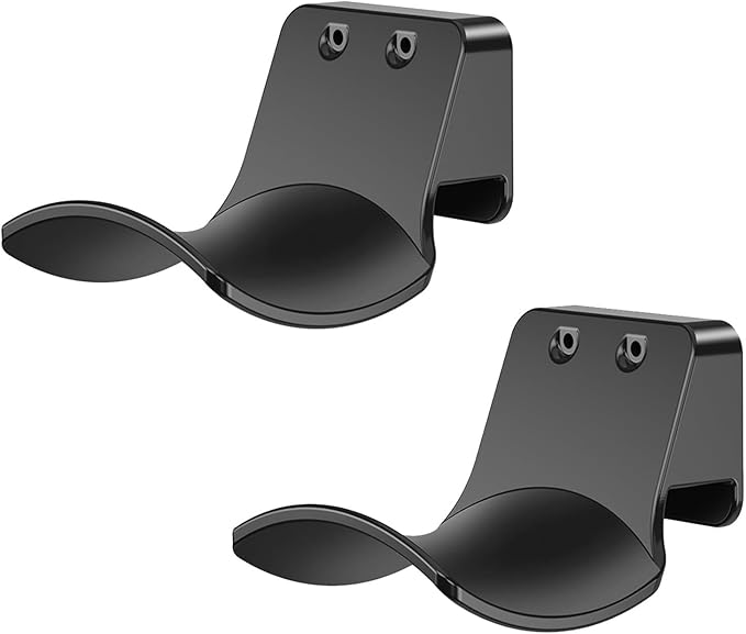 2-Pack Wall Mount Headphone Hanger, Adhesive Screw-in Headset Holder Hook, Under Desk Curved Headphone Stand for Gaming PC, PS5, Xbox Accessories, Black