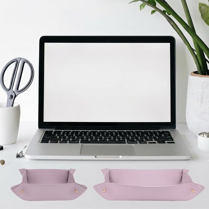 2pc Leather Valet Tray Organizer, Desk Organizer Tray Or Candy Holder, Practical Storage Tool for Travel, Home Or Office (Purple, Large+Extra Large)