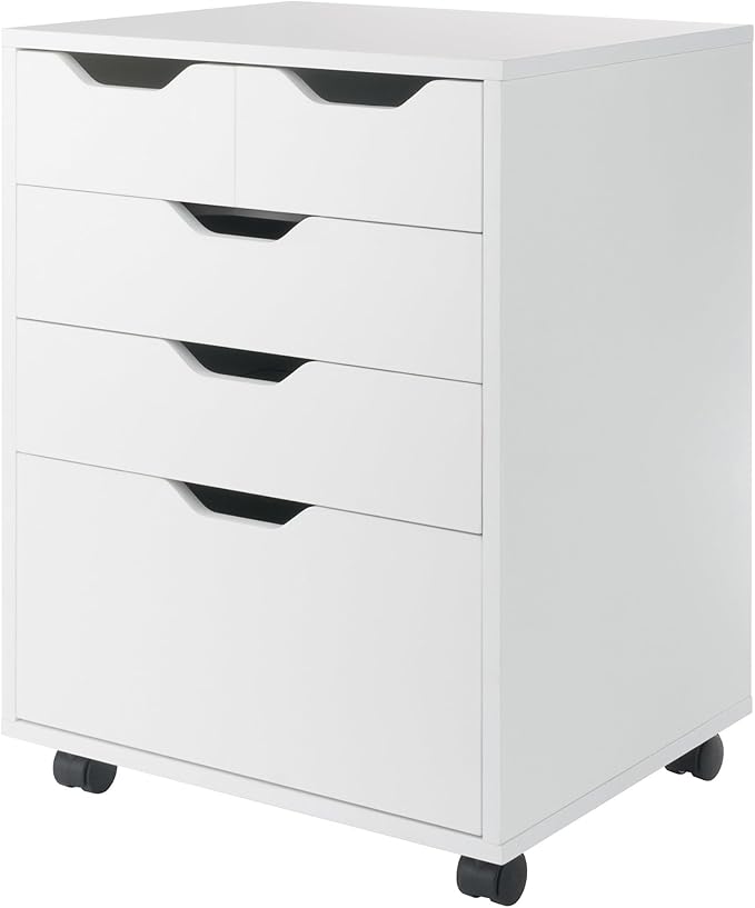 Winsome Halifax Mobile Storage Cabinet with 5 Drawers in White, Stylish & Functional Home Storage Cabinet for Filing, Kitchen Organization, Moveable Furniture for Office, Dorms, Apartments