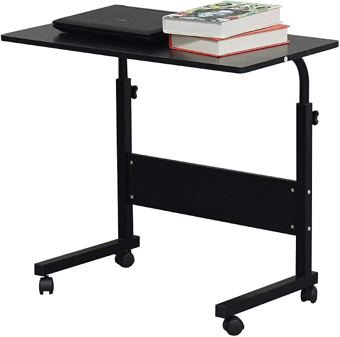 Side Mobile Table,31.50 inch Computer Desk with Wheels Height Adjustable Rolling Potable Laptop Cart, C-Shaped Bed Couch End Tables with Edge Stopper for Living Room Bedroom, Black