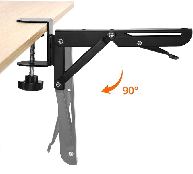Table for Plate Folding Computer Extension Desk Iron Holder Support Spacer Foldable Bracket Extender Keyboard Rack Folding Shelf Brackets with 3 Inch Desk Clamp, Countertop Extension Fold Down