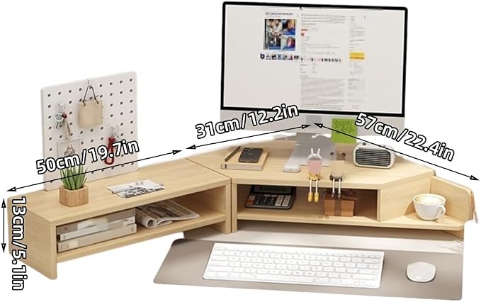 Corner Monitor Stand for Desk, Laptop Stand and Monitor Riser for Desktop Computer, Office Desk Accessories and Organizer, Space-Saving Corner Desk Shelf, Computer Stand(Natural,A)