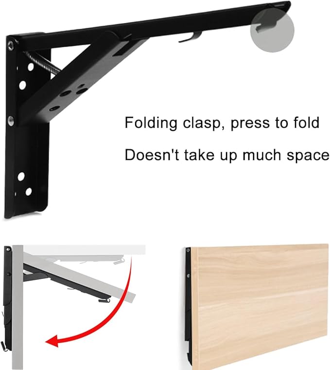 90 Degree Fold-Down Table Hinge, 12" Heavy-Duty Wall Bracket | High load capacity, 90° self-locking, DIY space-saving. Suitable for Room, RVs, garages,Easy to install; screws included