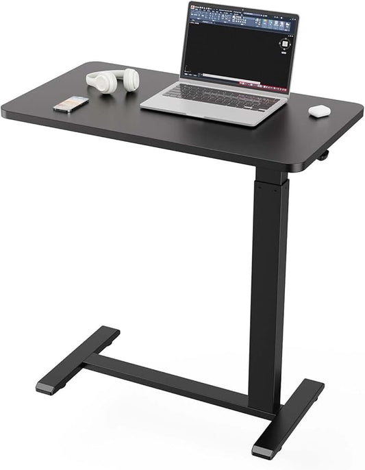 Ywin Medical Overbed Table in Black, Pneumatic Lift Adjustable Bedside Table with Wheels for Hospital and Home, Rolling Tray Desk for Couch, Bed, Recliner (Black)